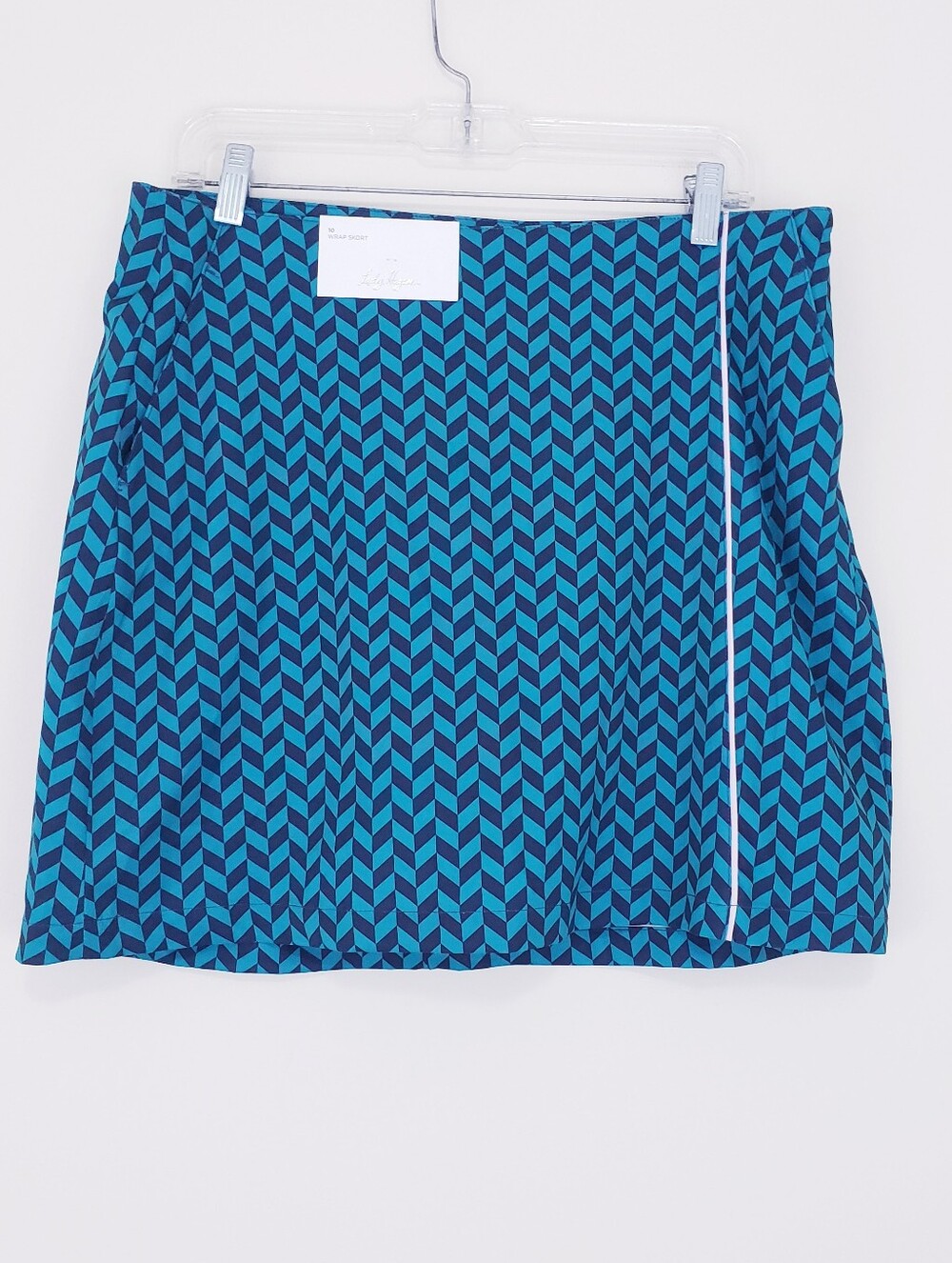 Lady Hagen Women's 17" Wrap Golf Skort Herringbone Turquoise Navy Blue 10 NEW